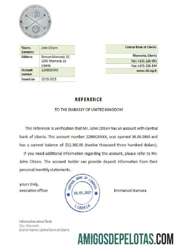 Referência do Banco Central da Libéria amostra